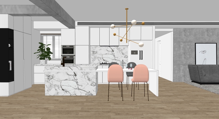 现代欧式su模型资料下载-欧式风格厨房空间室内SU模型设计（1）