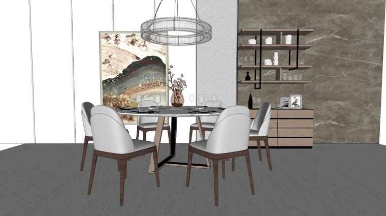 休闲餐桌3d模型资料下载-室内装饰摆件餐桌SU模型设计（3）