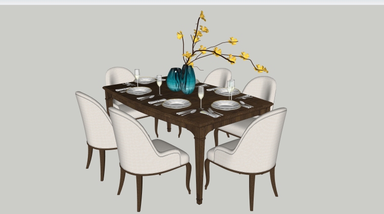 sketchup摆件模型资料下载-室内装饰摆件餐桌SU模型设计（1）