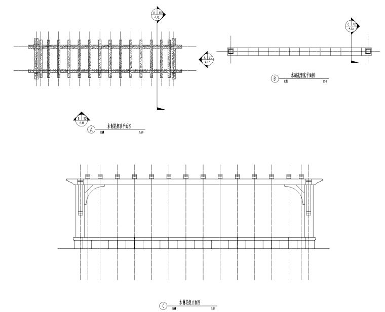 钢结构花架cad资料下载-木制花架CAD施工详图