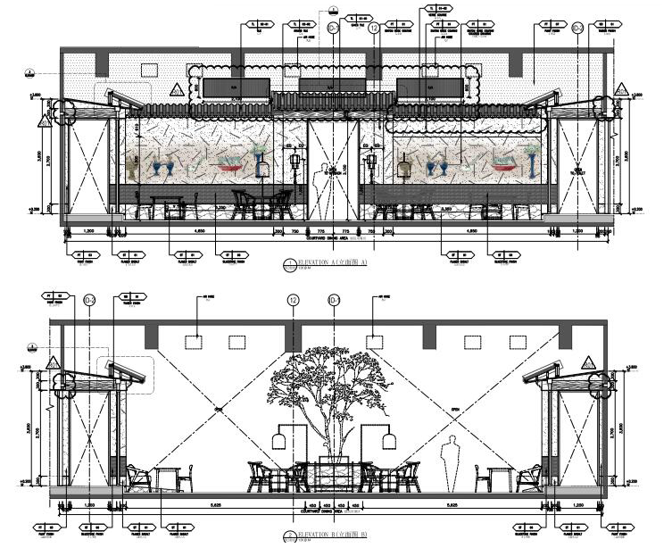 广州新世界酒店餐饮区域方案+施工图+SU模型-中餐厅立面图(1)