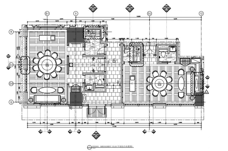 广州新世界酒店餐饮区域方案+施工图+SU模型-中餐厅平面综合布置图