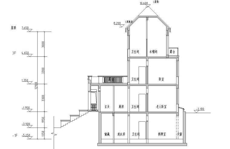 合院住宅建筑住宅楼设计图-剖面图