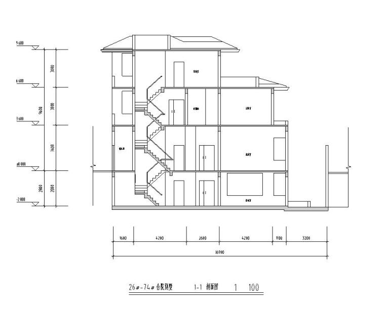 合院别墅住宅建筑住宅楼设计图-剖面图