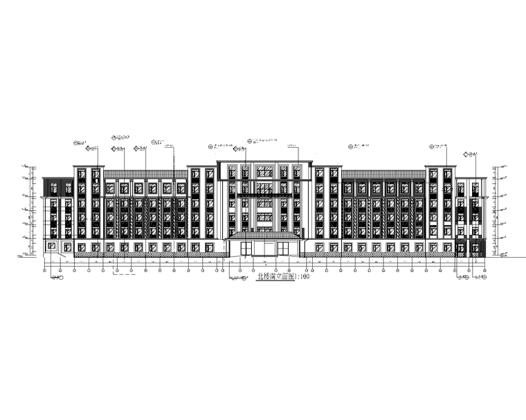 6层砖混楼加建阳台立面改造砖墙加固施工图-北楼建筑立面图