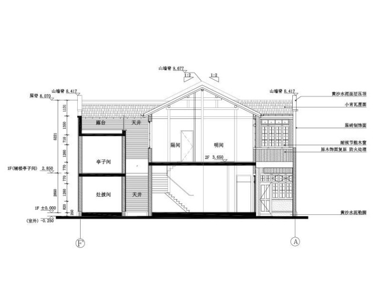 砖木改钢框架聂耳旧居复建施工图(建筑结构)-聂耳旧居建筑剖面图