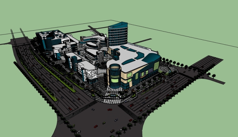 站前广场交通综合体资料下载-商业综合体（广场、街道）su模型