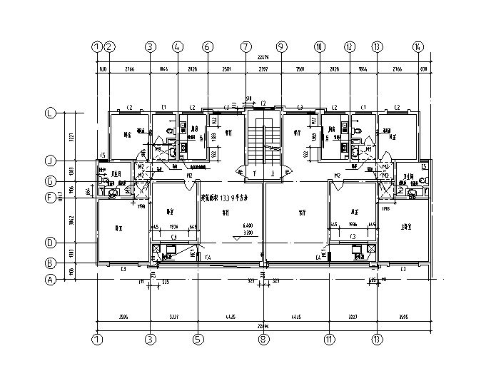 7套一梯两户住宅户型设计图（CAD）-一梯两户住宅户型设计图3