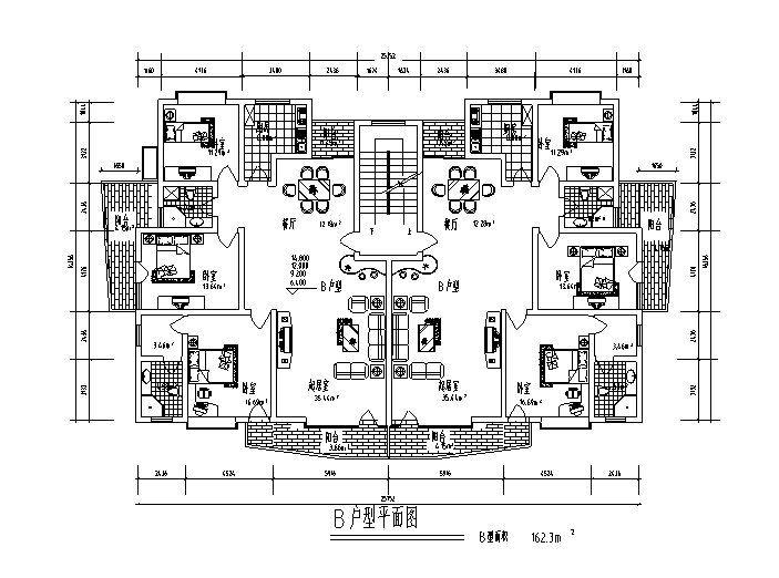 7套一梯两户住宅户型设计图（CAD）-一梯两户住宅户型设计图4