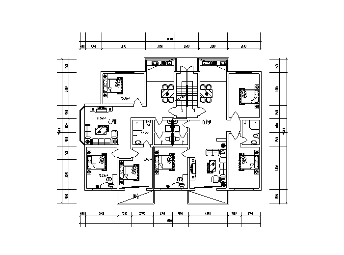 7套一梯两户住宅户型设计图(cad)