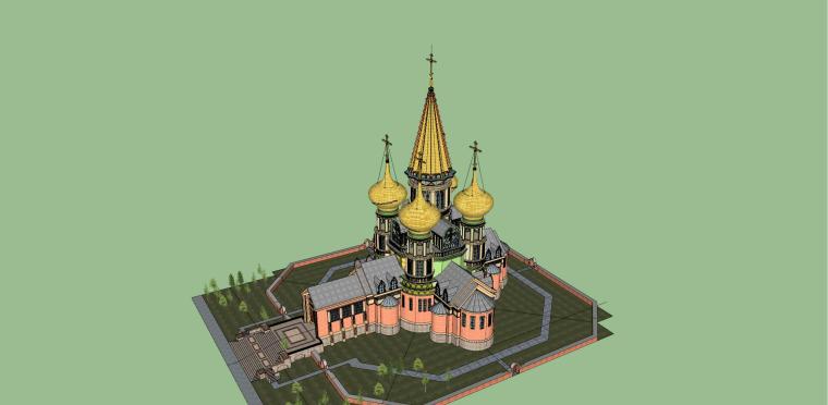 哥特式教堂建筑cad资料下载-俄式教堂建筑模型设计