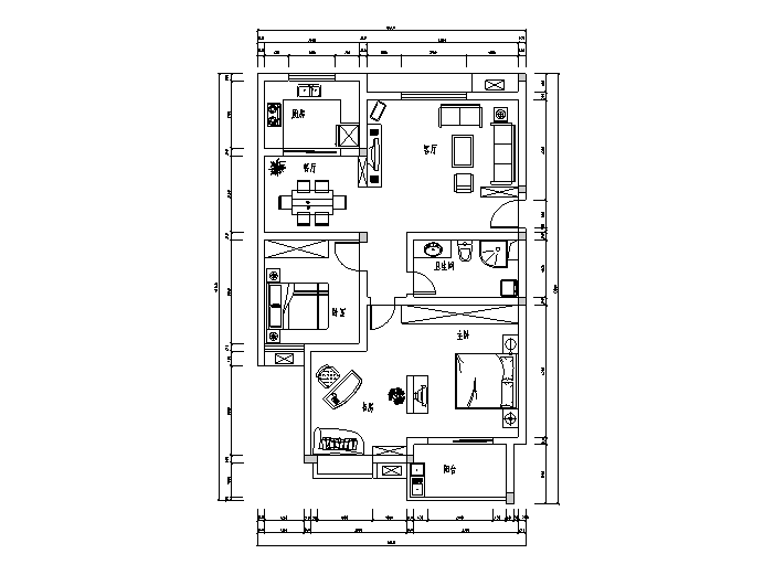 cad五房户型设计资料下载-6种套房户型设计图（CAD）