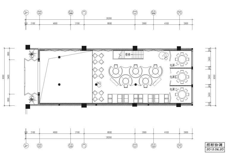 [江苏]宜兴艺术茶餐厅施工图+效果图+材料表-二层平面布置图