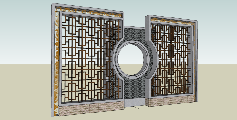 创意景墙su模型资料下载-中式格栅景墙su模型.