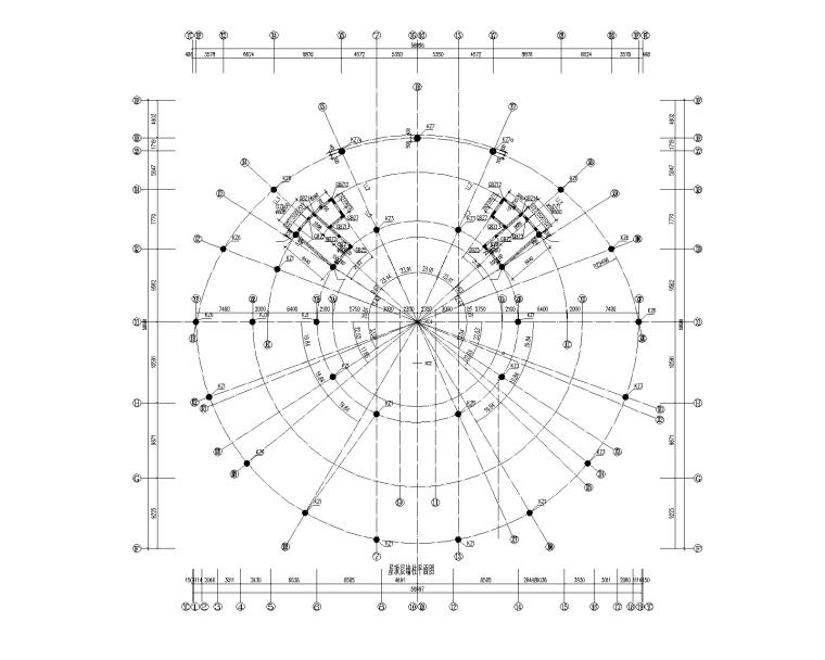 框架剪力墙结构科技馆建筑结构施工图-屋顶层墙柱平面图