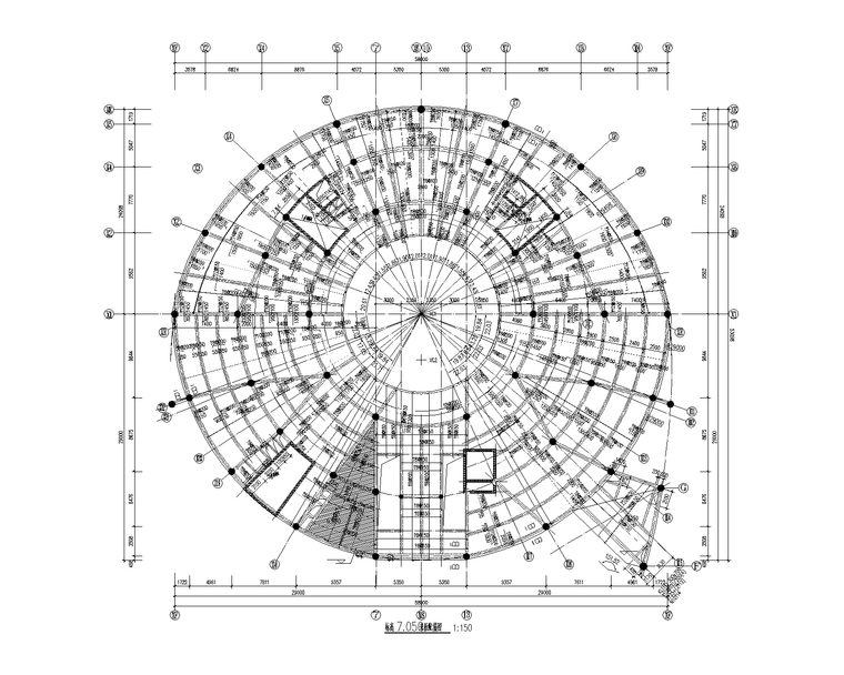 框架剪力墙结构科技馆建筑结构施工图-标高7.050m板配筋图