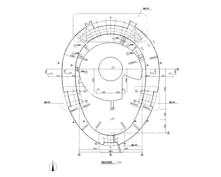 框架剪力墙结构科技馆建筑结构施工图-景观水池平面布置图