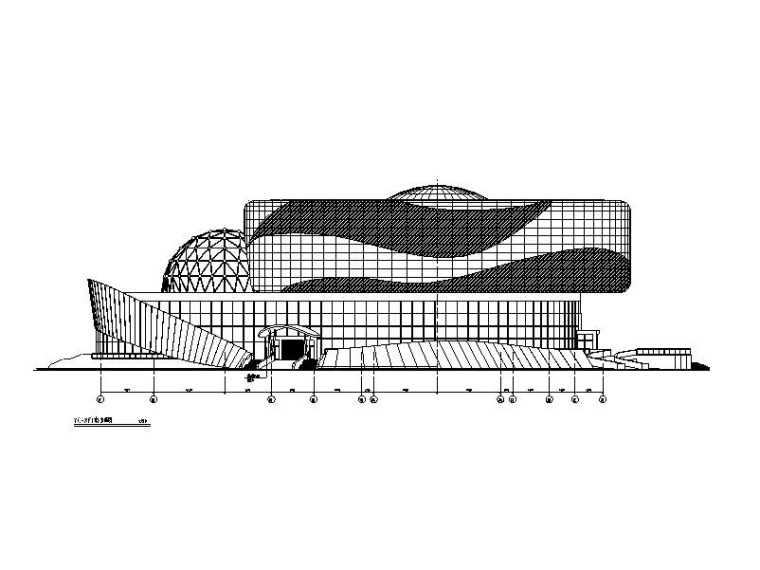 框架剪力墙结构科技馆建筑结构施工图-科技馆建筑立面图