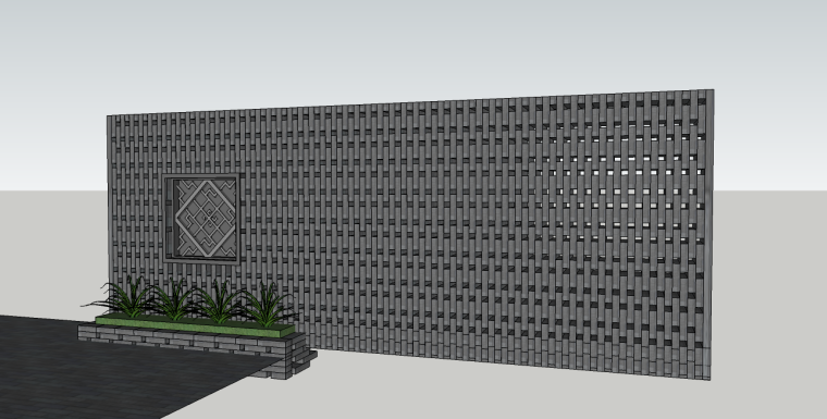 中式石镂空景墙su模型-2