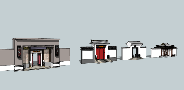 简约式大门景观图资料下载-景观中式大门su模型