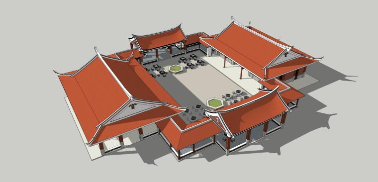 合院sketchup资料下载-闽南风格合院建筑模型设计 
