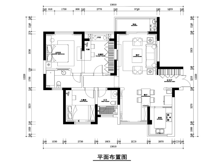 门市房建筑图纸资料下载-置地悦湖两居室样板房施工图+效果图
