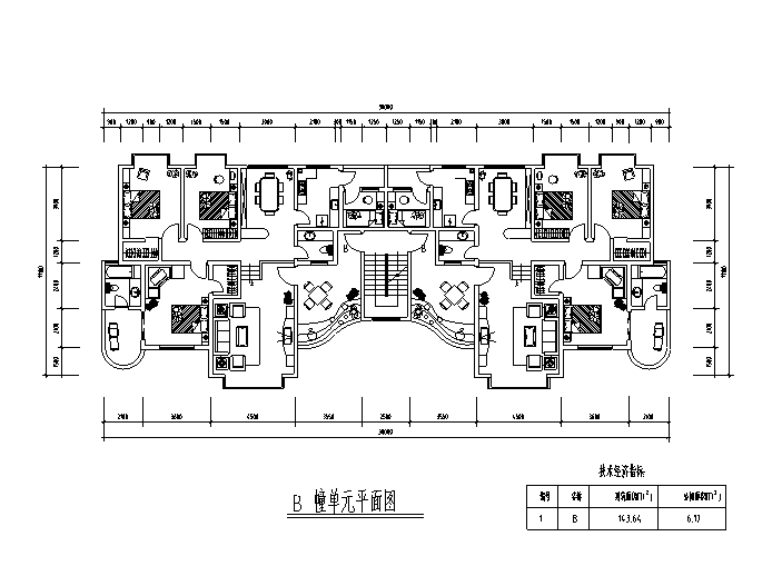 86套小区住宅一梯多户户型平面图（CAD）-一梯多户户型平面图3