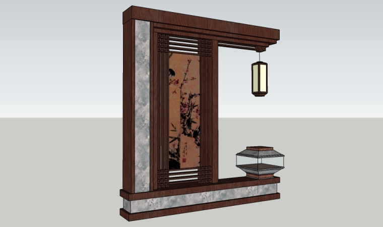 中式木雕屏风模型资料下载-景观小品中式屏风su模型