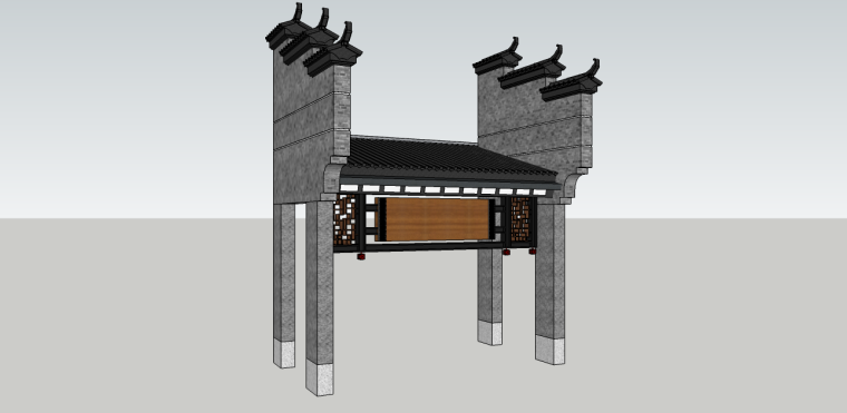 大门钢结构设计资料下载-景观中式大门su模型