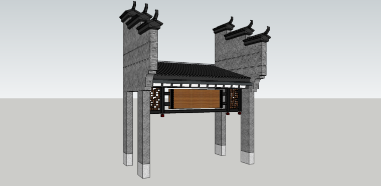 景观小区大门资料下载-景观中式大门su模型