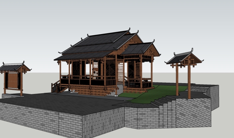 中式景观水池模型资料下载-景观中式休息亭子su模型