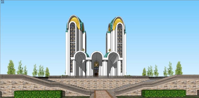 现代欧陆风景观设计资料下载-欧陆风格教堂建筑模型设计