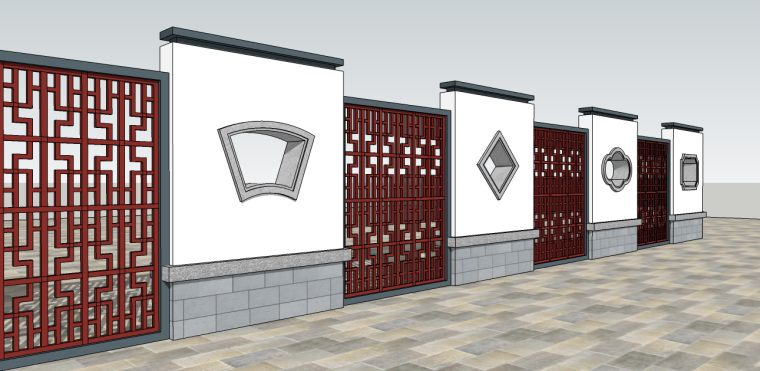 中式景墙景墙施工图资料下载-新中式景墙su模型