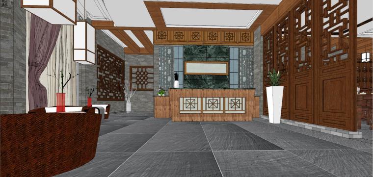 中式简约室内模型资料下载-中式风格中式餐馆室内模型设计