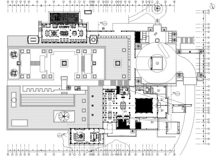 西双版纳知名地产文华度假酒店内装CAD施工图-一层家具平面布置图