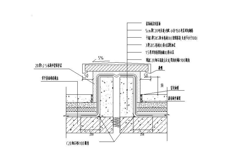 200m框筒结构酒店办公楼建筑结构施工图2018-变形缝（平缝）防水构造详图