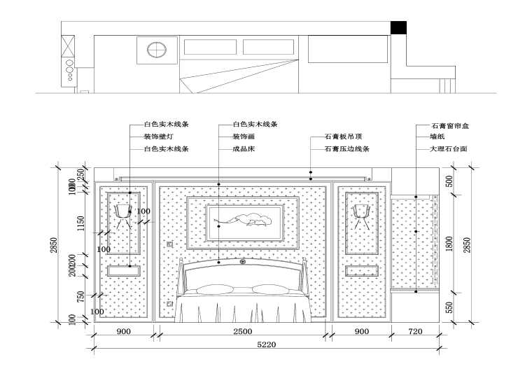 田园风格三居室样板房装修施工图+效果图-主卧1