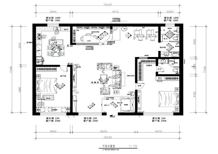 卫生间房装修效果图资料下载-两居室田园风格样板房装修施工图+效果图