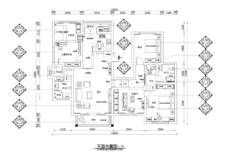 200平住宅图资料下载-贵州兴义200平地中海风格四居室样板房图纸