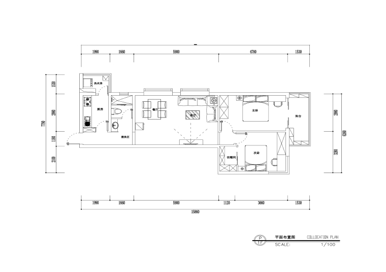 沙发背景墙立面cad资料下载-地中海风格两居室住宅装修施工图+效果图
