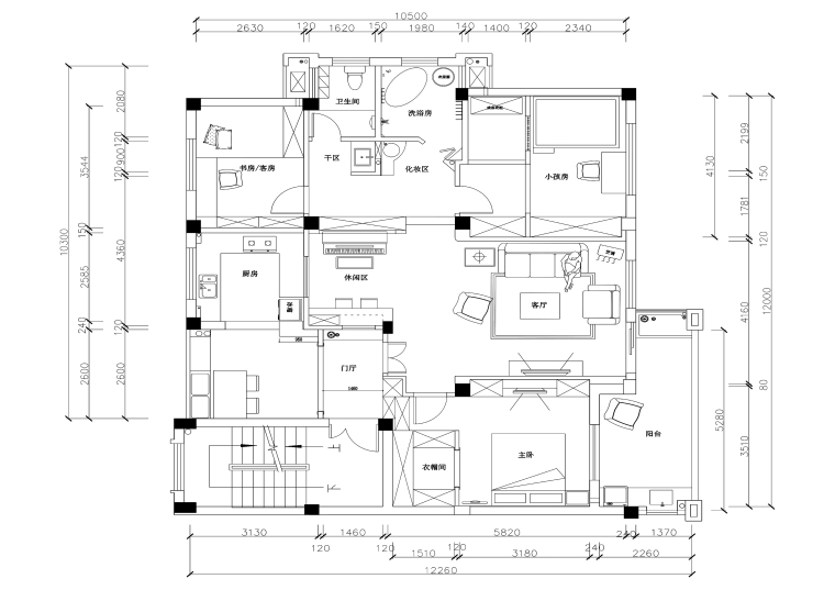 三居室吊顶效果图资料下载-三居室田园风格住宅装修施工图+效果图