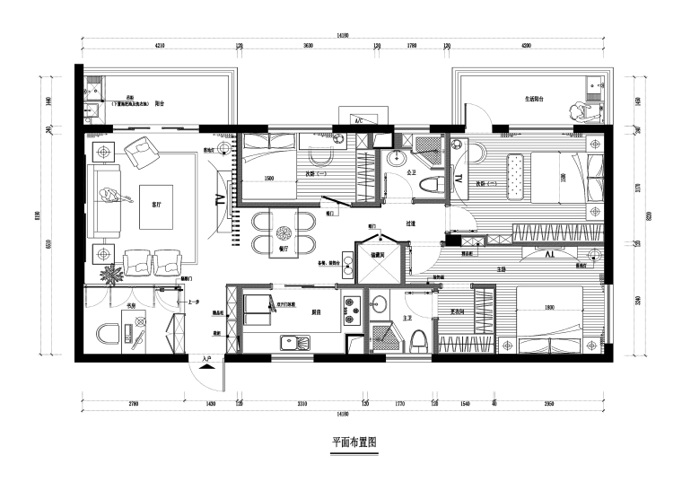 住宅室外效果图案例资料下载-中式风格两居室住宅装修施工图+效果图