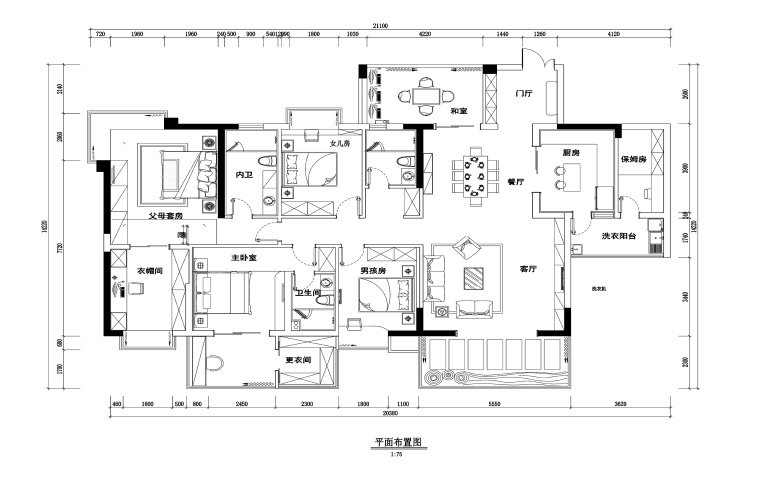 2019居室效果资料下载-东南亚风格五居室住宅装修施工图+效果图