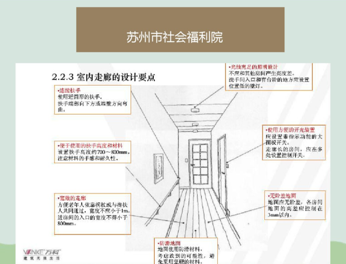 老年建筑设计的创新点讲义（PDF，39页）-苏州市社会福利院室内走廊的设计要点