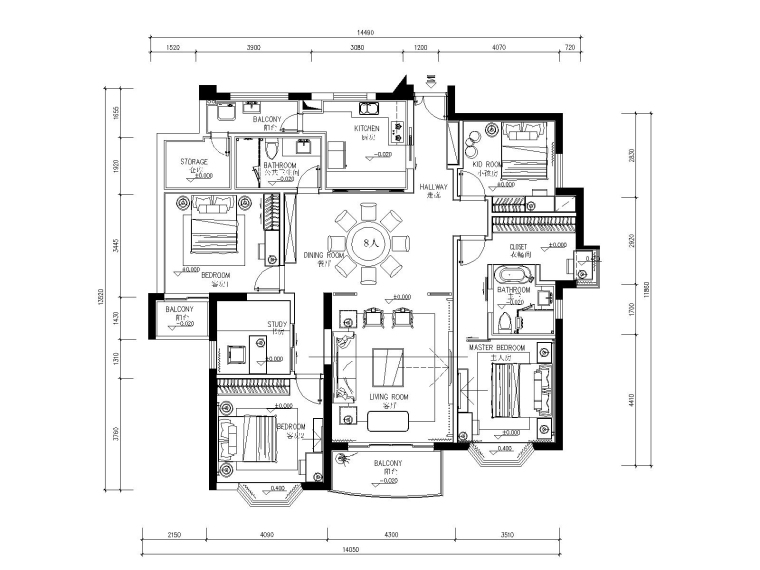 新中式住宅小时内效果图资料下载-新中式风格三居室住宅装修施工图+效果图