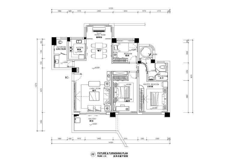 无锡新中式装修效果图资料下载-三居室新中式风格住宅装修施工图+效果图