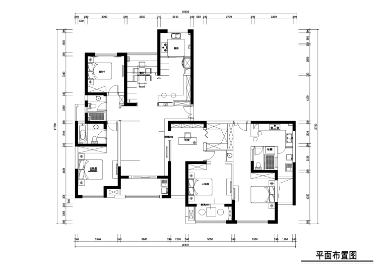 住宅新中式风格室内施工图资料下载-210平新中式风格住宅装修施工图+效果图
