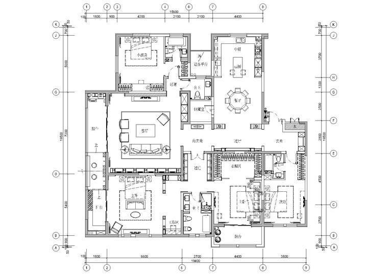 中式墙大样图资料下载-[济宁]聚舍-森泰御城上院中式样板房施工图