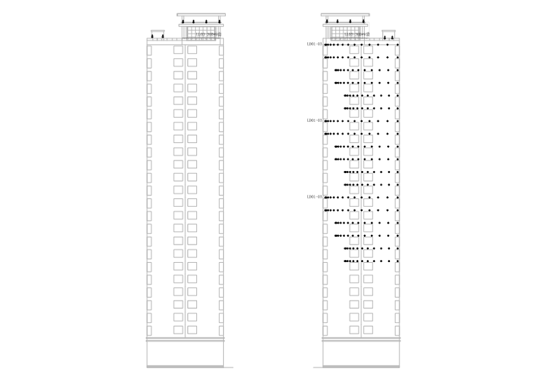 青岛中铁博览城周边区域景观亮化工程初设图-1#楼西、东立面照明立面图