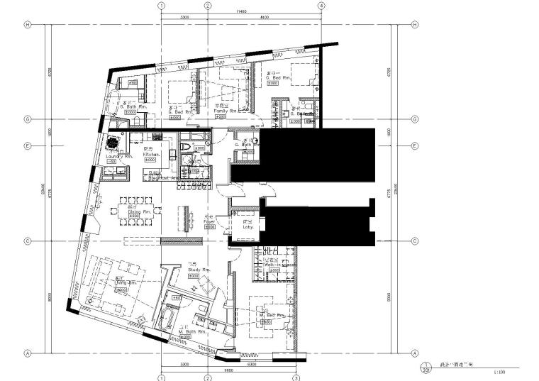 户型施工图cad资料下载-[青岛]-万邦中心A户型样板房CAD施工图